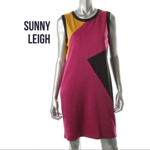 Sunny Leigh NEW Petites Colorblock Burgundy Mustard Black Sweater Dress, PS - Picture 1 of 1